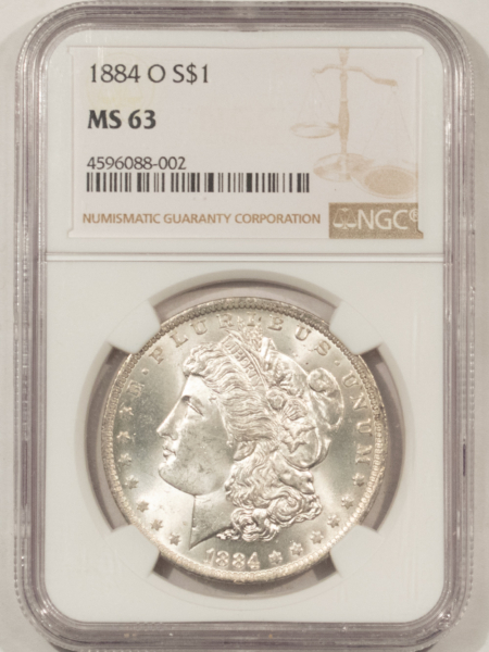 Dollars 1884-O $1 MORGAN DOLLAR – NGC MS-63, WHITE!