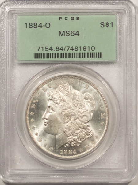 Dollars 1884-O $1 MORGAN DOLLAR – PCGS MS-64, OLD GREEN HOLDER & PREMIUM QUALITY!