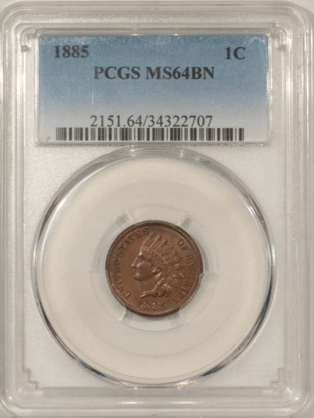 Indian 1885 INDIAN CENT – PCGS MS-64 BN, PRETTY & PREMIUM QUALITY!