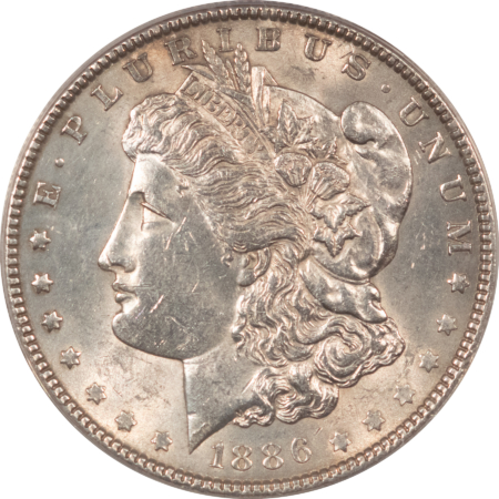 Dollars 1886 $1 MORGAN DOLLAR – ANACS AU-58 DETAILS, CLEANED!