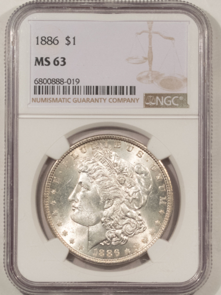Dollars 1886 $1 MORGAN DOLLAR – NGC MS-63, WHITE!