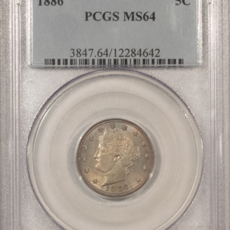 Liberty Nickels 1886 LIBERTY NICKEL – PCGS MS-64, KEY-DATE! ATTRACTIVE!