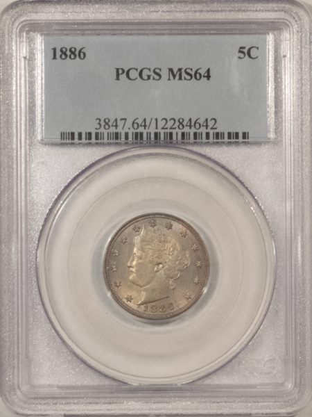 Liberty Nickels 1886 LIBERTY NICKEL – PCGS MS-64, KEY-DATE! ATTRACTIVE!
