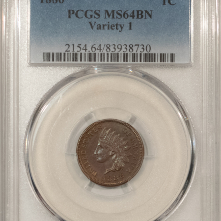 Indian 1886 INDIAN CENT, VARIETY 1 – PCGS MS-64 BN, PRETTY!