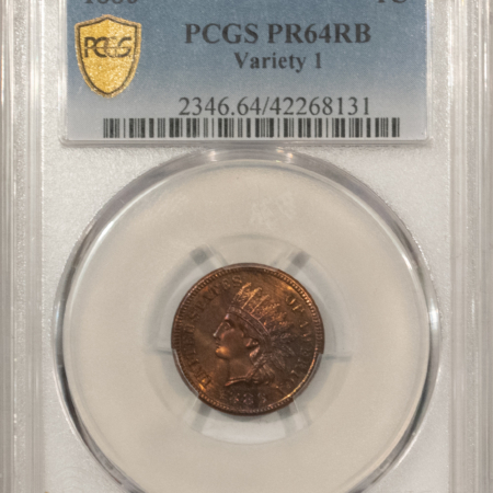 Indian 1886 PROOF INDIAN CENT, VARIETY 1 – PCGS PR-64 RB, UNUSUAL TONING, VERY PRETTY!