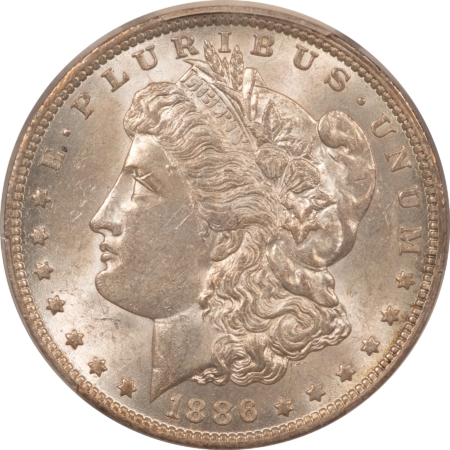 Dollars 1886-O $1 MORGAN DOLLAR – PCGS MS-60, FRESH ORIGINAL WHITE UNC, TOUGH DATE!