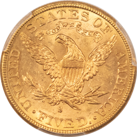 $5 1887-S $5 LIBERTY GOLD HALF EAGLE – PCGS MS-64, LUSTROUS & PREMIUM QUALITY! CAC!