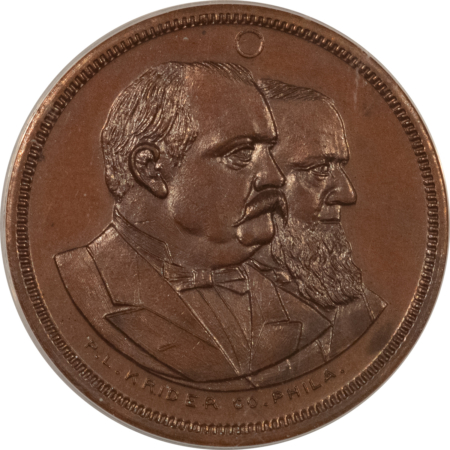 Exonumia 1888 CLEVELAND & THURMAN “STILL WE CROW” JUGATE CAMPAIGN TOKEN, ANACS MS-64 BRN!