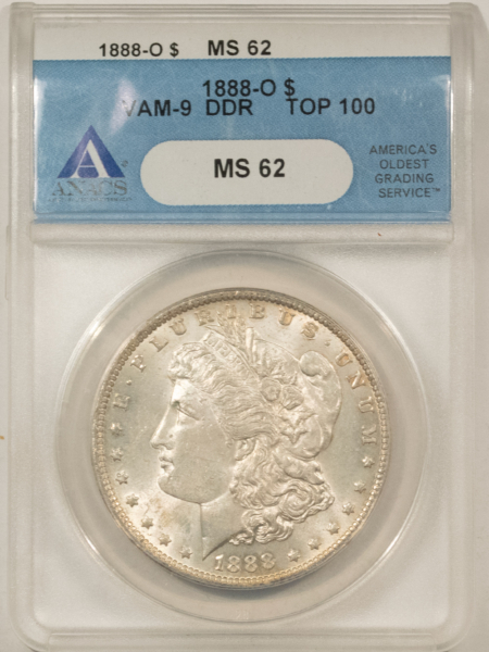 Dollars 1888-O $1 MORGAN DOLLAR, VAM-9, DOUBLE DIE REVERSE, TOP 100 – ANACS MS-62