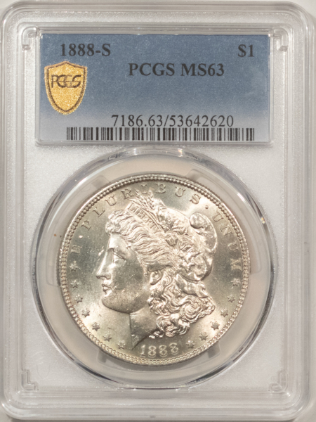 Dollars 1888-S $1 MORGAN DOLLAR – PCGS MS-63, WHITE & LUSTROUS!