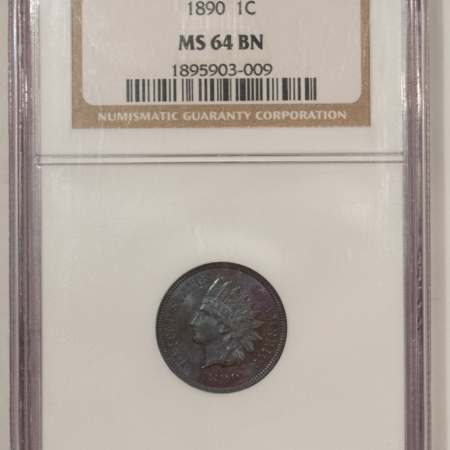 Indian 1890 INDIAN CENT – NGC MS-64 BN, PRETTY VIOLET BLUISH TONING!