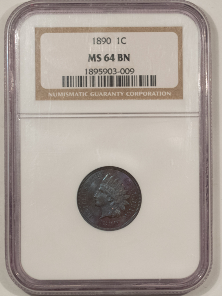 Indian 1890 INDIAN CENT – NGC MS-64 BN, PRETTY VIOLET BLUISH TONING!