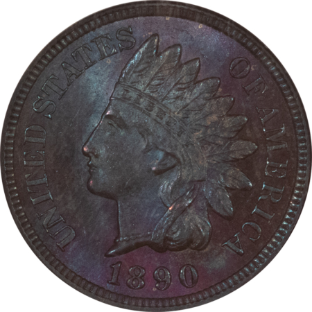 Indian 1890 INDIAN CENT – NGC MS-64 BN, PRETTY VIOLET BLUISH TONING!