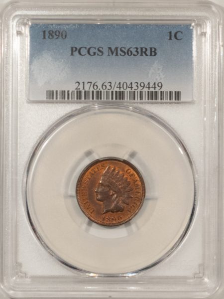 Indian 1890 INDIAN CENT – PCGS MS-63 RB, PRETTY & PREMIUM QUALITY!