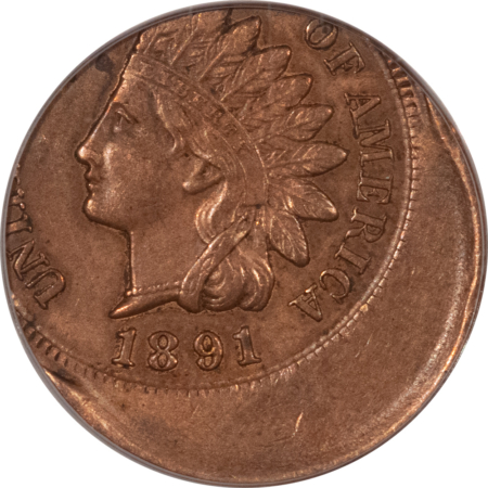 Indian 1891 INDIAN CENT, MINT ERROR – PCGS AU-50, STRUCK 30% OFF CENTER, GREAT ERROR!
