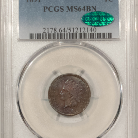 CAC Approved Coins 1891 INDIAN CENT – PCGS MS-64 BN, PRETTY! CAC APPROVED!