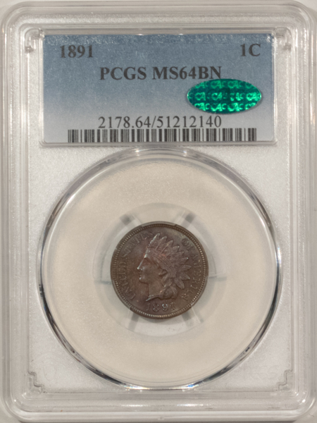CAC Approved Coins 1891 INDIAN CENT – PCGS MS-64 BN, PRETTY! CAC APPROVED!