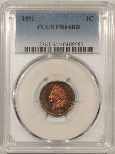 Indian 1891 PROOF INDIAN CENT – PCGS PR-64 RB, ATTRACTIVE!