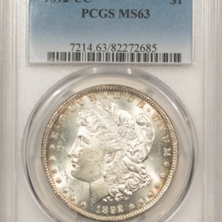 Dollars 1892-CC $1 MORGAN DOLLAR – PCGS MS-63, LUSTROUS WHITE CARSON CITY!