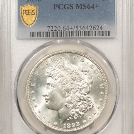 Dollars 1893 $1 MORGAN DOLLAR – PCGS MS-64+, BLAZING WHITE & FULLY STRUCK, TOUGH DATE!