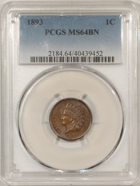 Indian 1893 INDIAN CENT – PCGS MS-64 BN, LUSTROUS, PREMIUM QUALITY!