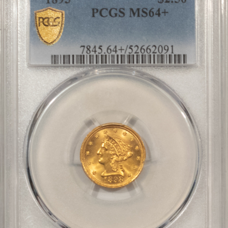 $2.50 1893 $2.50 LIBERTY GOLD QUARTER EAGLE – PCGS MS-64+ PQ, LOOKS GEM! LOWER MINTAGE