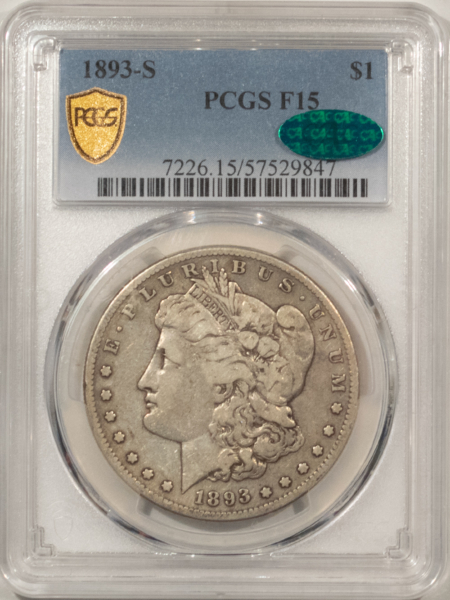 CAC Approved Coins 1893-S $1 MORGAN DOLLAR – PCGS F-15 CAC APPROVED, PERFECT & PREMIUM QUALITY!