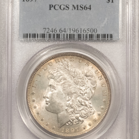 Dollars 1897 $1 MORGAN DOLLAR – PCGS MS-64 NICE ORIGINAL, BETTER DATE