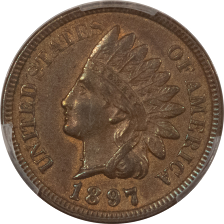 Indian 1897 INDIAN CENT, MPD FS-401 S-1 (011.5) – PCGS AU-55, 1 IN NECK! TOUGH!