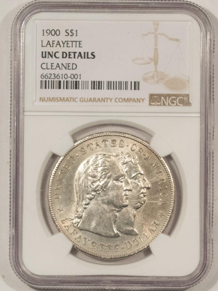 Early Commems 1900 $1 LAFAYETTE COMMEMORATIVE DOLLAR – NGC UNC DETAILS CLEANED, CHOICE BU COIN