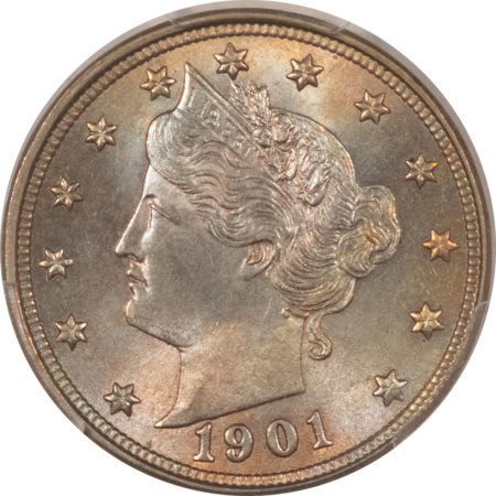 Liberty Nickels 1901 LIBERTY NICKEL – PCGS MS-65, LOOKS 66, GORGEOUS!