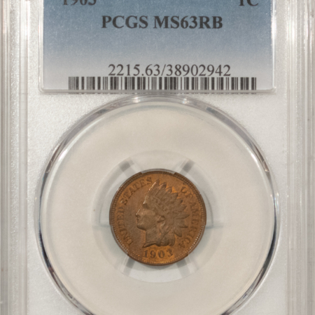 Indian 1903 INDIAN CENT – PCGS MS-63 RB, NICE ORIGINAL!