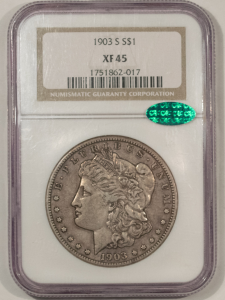 CAC Approved Coins 1903-S $1 MORGAN DOLLAR – NGC XF-45, WHOLESOME & PERFECT! CAC APPROVED!