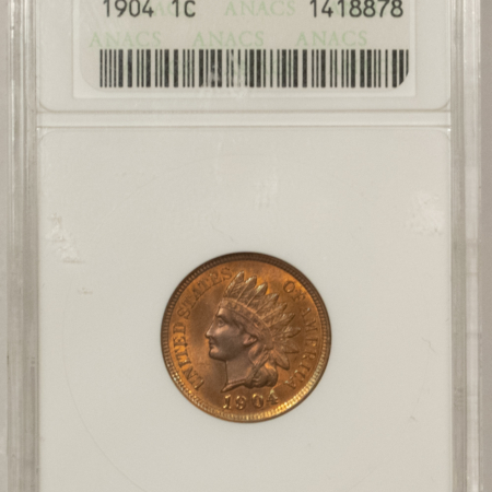Indian 1904 INDIAN CENT – ANACS MS-64 RB, LOOKS 65, PQ! WHITE SOAPBOX HOLDER
