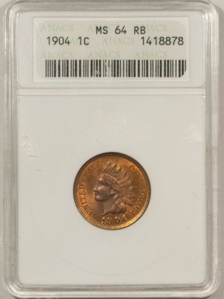 Indian 1904 INDIAN CENT – ANACS MS-64 RB, LOOKS 65, PQ! WHITE SOAPBOX HOLDER