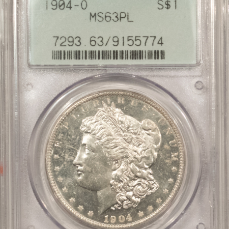 Dollars 1904-O $1 MORGAN DOLLAR – PCGS MS-63 PL, 2 PC RATTLER! PREMIUM QUALITY!