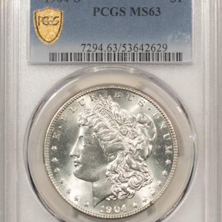 Dollars 1904-S $1 MORGAN DOLLAR – PCGS MS-63, BLAST WHITE! KEY-DATE!