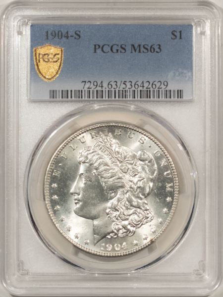 Dollars 1904-S $1 MORGAN DOLLAR – PCGS MS-63, BLAST WHITE! KEY-DATE!