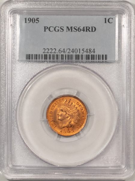 Indian 1905 INDIAN CENT – PCGS MS-64 RD, FIERY RED, PREMIUM QUALITY!