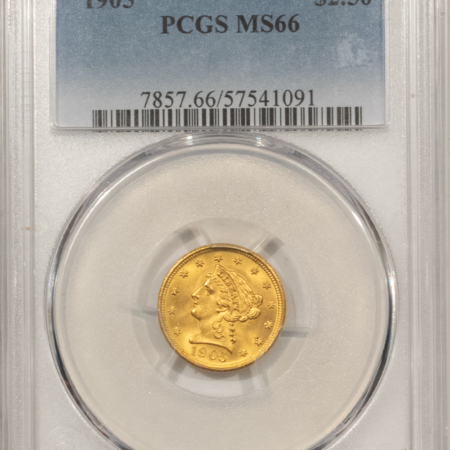 $2.50 1905 $2.50 LIBERTY GOLD QUARTER EAGLE – PCGS MS-66, SUPERB GEM!