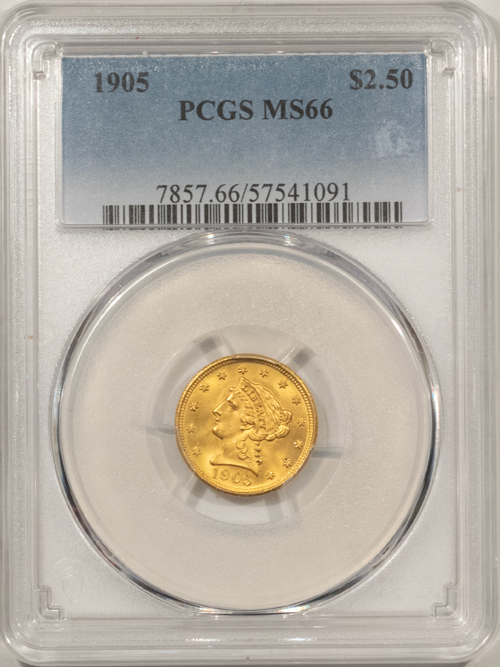 $2.50 1905 $2.50 LIBERTY GOLD QUARTER EAGLE – PCGS MS-66, SUPERB GEM! $2.50 1905 $2.50 LIBERTY GOLD QUARTER EAGLE – PCGS MS-66, SUPERB GEM!