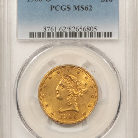 $10 1906-O $10 LIBERTY GOLD EAGLE – PCGS MS-62, TOUGH DATE! NEW ORLEANS GOLD