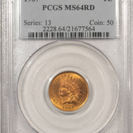 Indian 1907 INDIAN CENT – PCGS MS-64 RD, LOOKS 65! PREMIUM QUALITY!