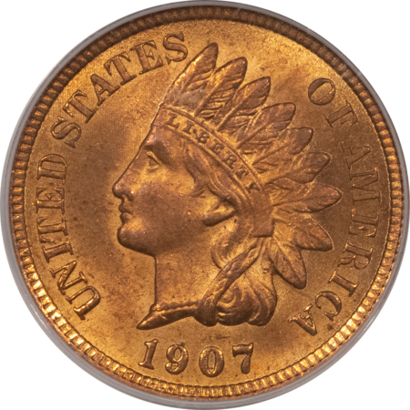 Indian 1907 INDIAN CENT – PCGS MS-64 RD, LOOKS 65! PREMIUM QUALITY!