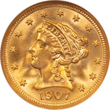 $2.50 1907 $2.50 LIBERTY GOLD QUARTER EAGLE – NGC MS-67, SUPERB GEM & PREMIUM QUALITY!
