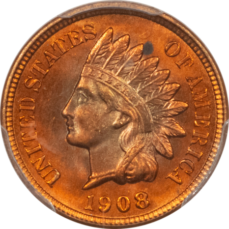 Indian 1908 INDIAN CENT PCGS MS-64 RD, BLAZING RED COLOR PREMIUM QUALITY!