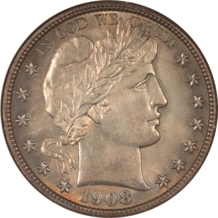 Barber Halves 1908 BARBER HALF DOLLAR – OLD ANACS MS-61, LOOKS CHOICE+! PREMIUM QUALITY!