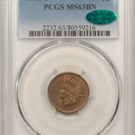 Indian 1908-S INDIAN CENT PCGS MS-63 BN CAC APPROVED, KEY DATE!
