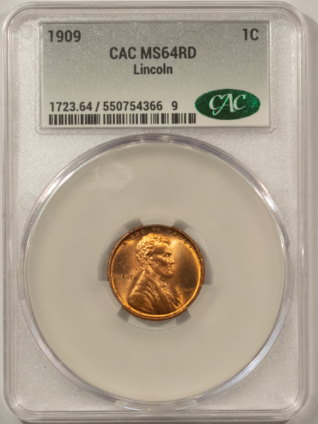 CAC Approved Coins 1909 LINCOLN CENT – CACG MS-64 RD, RED GEM & CAC