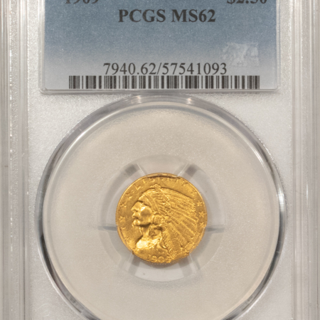 $2.50 1909 $2.50 INDIAN GOLD QUARTER EAGLE – PCGS MS-62, TOUGHER DATE!